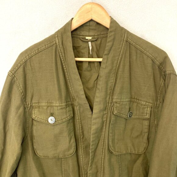 Free People Open Front Military Jacket Womens Small S Olive Green Cargo Pockets - Picture 3 of 16